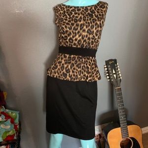 🔥 NWT Studio AA RETRO Leopard Structured Dress Size 8 retro pin-up style pencil